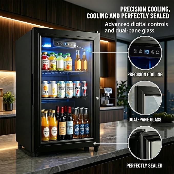 Beverage Refrigerator, 1.8 Cu.Ft Mini Fridge with Glass Door, and Electronic Temperature Control for Beer, Soda, Wine, Small Drink Fridge for Home, Dorm, Office, Bar (1.8 Cu.Ft) - Image 3