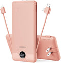 VEGER Portable Charger with Built-in AC Plug and Cables, All in One 10000mAh Ultra Slim Power Bank Travel Essentials, Fast Charging Battery Pack Compatible with iPhone, Samsung, More(Dark Pink) by VEGER