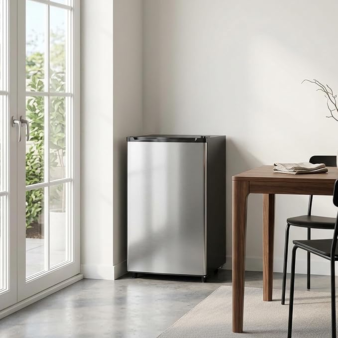 3.2 Cu.Ft Mini Fridge with Freezer, 1 Door Small Refrigerator with Adjustable Thermostat Energy-efficient Low Noise, Compact Fridge for Bedroom, Office, Dorm, Silver - Image 7