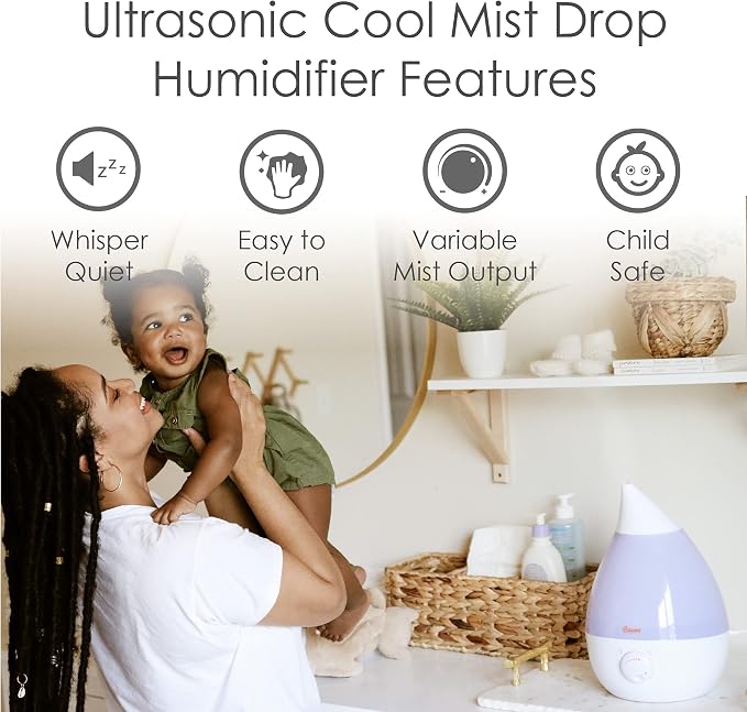 Crane White Drop Ultrasonic Cool Mist Teardrop Humidifier, 1 Gallon Tank, Baby Humidifier for Nursery, Bedroom, Plants, Office, Adjustable Mist Levels - Image 2