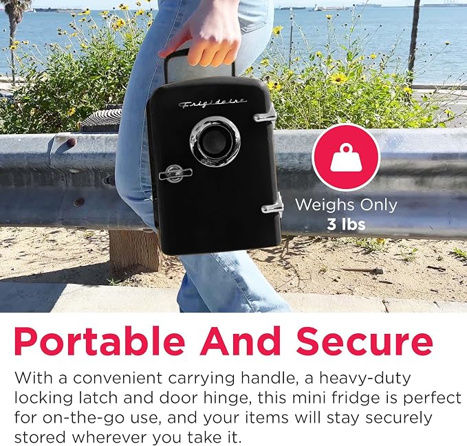 Frigidaire 6 Can Retro Mini Portable Personal Fridge/Cooler for Home, Office or Dorm (Built-in Bluetooth Speaker) - Image 7