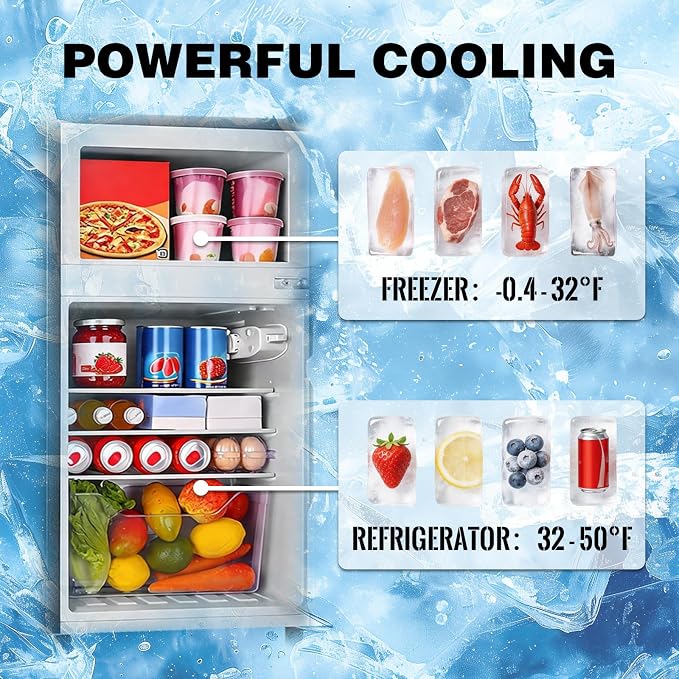 3.5 Cu.Ft Compact Refrigerator Gray, Dual-Door MIni Fridge for Home | 2 Removable Glass Shelves, Large Capacity with 7 Settings, Low Consumption for Dorm Apartment - Image 2