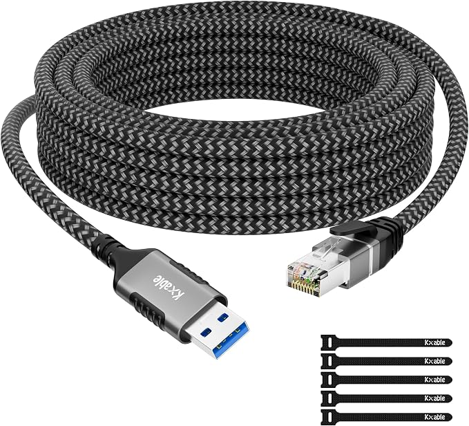 USB to Ethernet Cable 8 FT, 3.0 A Male to RJ45 Male Cord, Directly Connected by Kxable