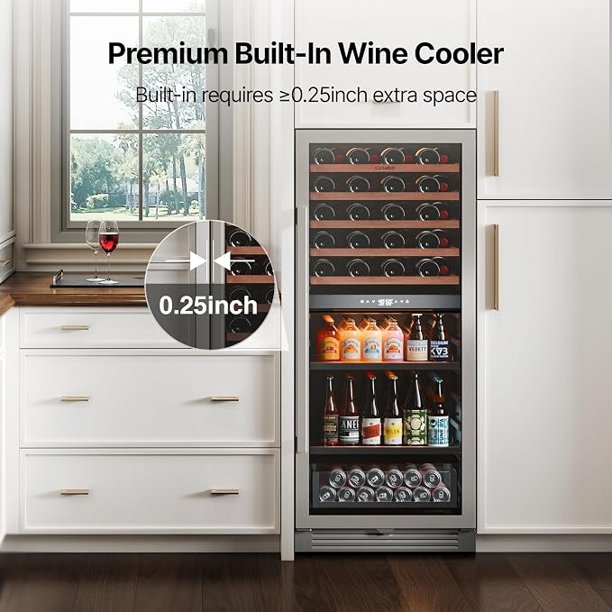 Ca'Lefort 24 Inch Dual Zone Wine & Beverage Center, 112 Can & 40 Bottle | 55-Inch Tall Wine Cellar, Quiet Inverter Compressor, Precise 40-65°F Temperature Control, Glide-Out Shelves & Storage Drawer - Image 6