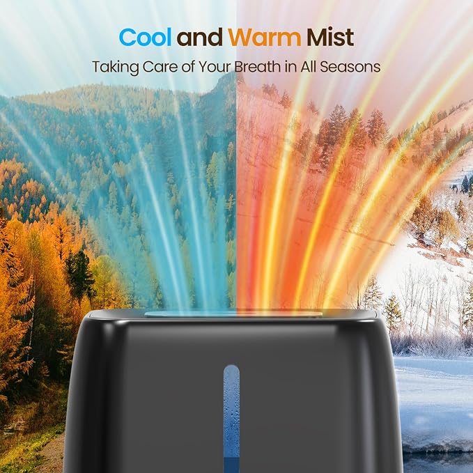 6L Top Fill Ultrasonic Humidifier - Cool and Warm Mist for Bedroom, Baby, Large Rooms & Plants, Smart Humidity Control, Aroma Diffuser, Night Light, 12H Timer, Quiet, Black - Image 3