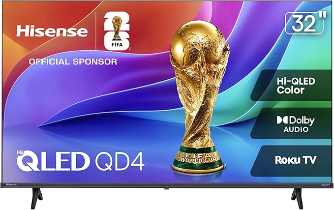 Hisense 32-Inch Class QD4SR Series Hi-QLED HD Smart Roku TV (32QD4HSR, 2026 Model) – Hi-QLED Color, Dolby Audio, Compatible with Alexa, Full Array LED, Slim Bezel Design by Hisense
