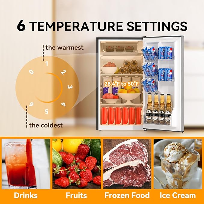 3.2 Cu. Ft. Mini Fridge with Freezer Small Refrigerator, Mini fridge for Bedroom, Dorm, Single Door, Energy Saving, Low Noise, Mini Fridge for Office (Grey) - Image 6
