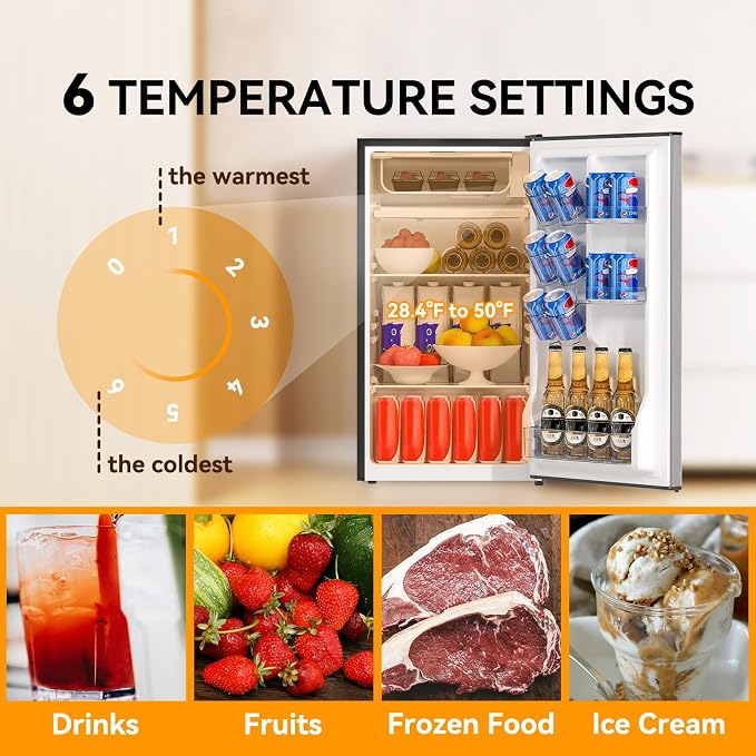 3.2 Cu. Ft. Mini Fridge with Freezer Small Refrigerator, for Bedroom, Single Door, Energy Saving, Low Noise,for Office (Grey) - Image 6