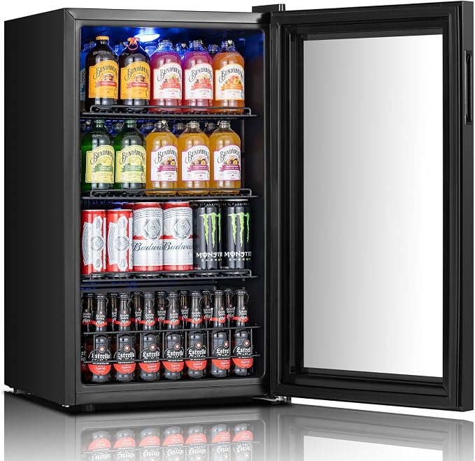 Yeego Beverage Refrigerator Drink Cooler, 130 Cans Mini Fridge | Double-pane Glass Door Cooler, 34°F-54°F Temperature Control, for Soda Wine Beer Home Office Bar, Adjustable Shelves, Black - Image 2