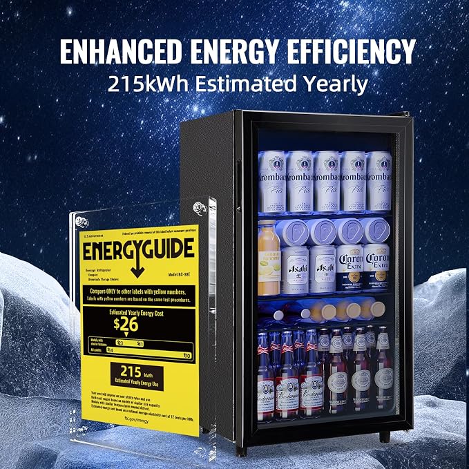3.5 CU.FT Beverage Fridge Mini Refrigerator Soda Cooler Glass Door Featuring LED Light & Adjustable Shelves,7 Modes Ideal for Apartment, Office, Dorm - Image 7