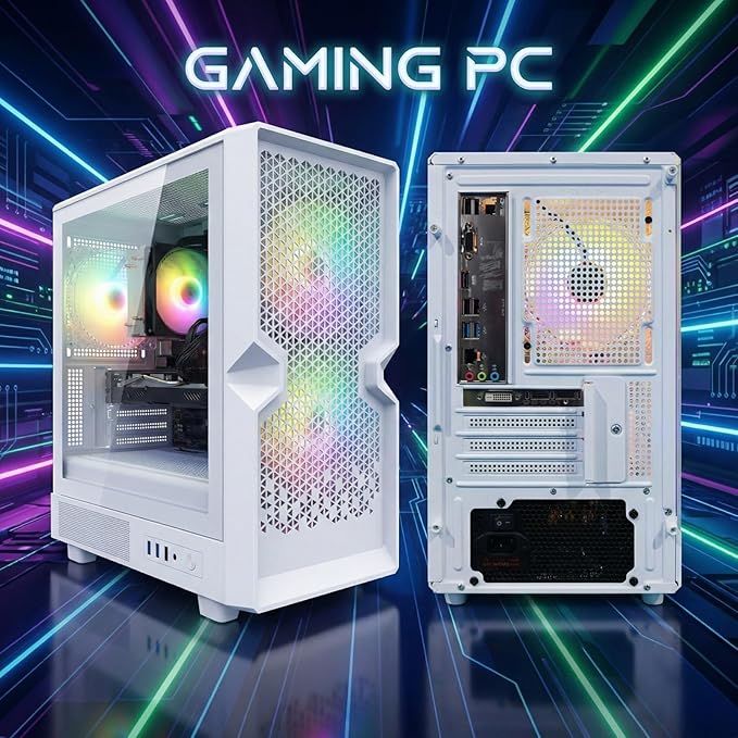 STGAubron Gaming PC Desktop,Core I7,RX 580 8G,32G RAM,512G SSD | Gaming Computer Tower for Streaming,Video Editing,Home,School,I7 up to 3.9GHz,ARGB Fan,WiFi 6,BT 5.0,4K HDMI,Win11 Home,White - Image 3