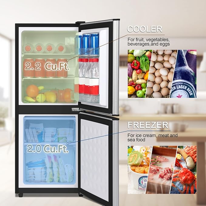 4.2 Cu. Ft. Mini Fridge with Freezer, Small Refrigerator Silver | with 7-Level Adjustable Thermostat, Mini Refrigerator Compact Fridge and Freezer for Dorm, Office, Apartment, College, RV - Image 3