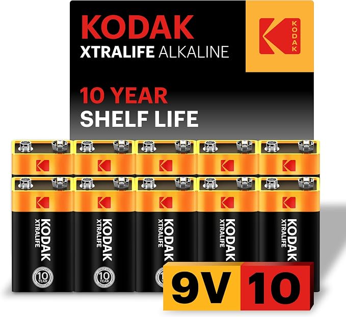 KODAK 9V Alkaline Batteries 9 Volt High-Performance Battery Pack, 10-Year Shelf by Kodak
