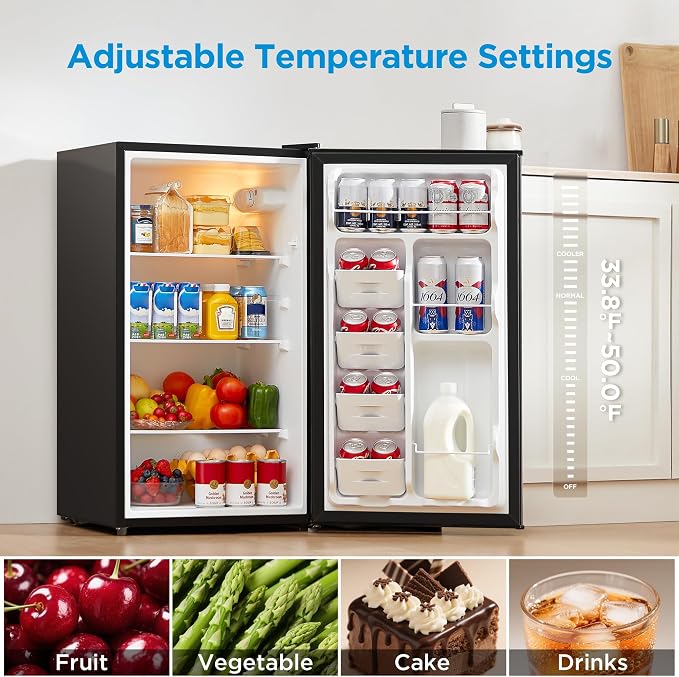 Midea 3.3 Cu.ft Mini Fridge, Energy Star Certified, Low Noise for Office | Adjustable Thermostat, Reversible Door,Ideal for Dorm, Office, Stainless Steel - Image 3