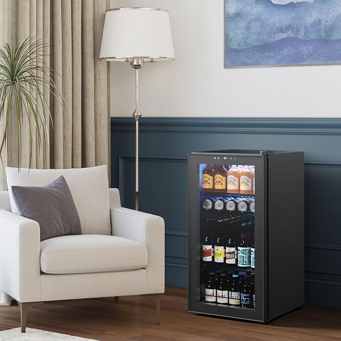 Yeego Beverage Refrigerator Drink Cooler, 105 Cans Mini Fridge Glass Door | Soda Wine Beer Small Cooler, 34°F To 54°F Digital Temperature Control, for Home Office Bar, Adjustable Shelves, Black - Image 7