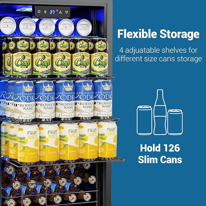 Velivi Mini Beverage Refrigerator 3.2 Cu. Ft Small Fridge 126 Can Lockable Drink Cooler with Glass Door, Safety Lock, For Beer Soda, Silver | Small Fridge 126 Can Lockable Drink Cooler with Glass Door, For Beer Soda, Silver - Image 5