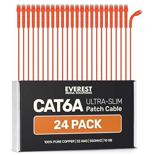 Everest Ultra Slim Cat6a Ethernet Patch Cables 1ft Orange by EverestMediaSolutions