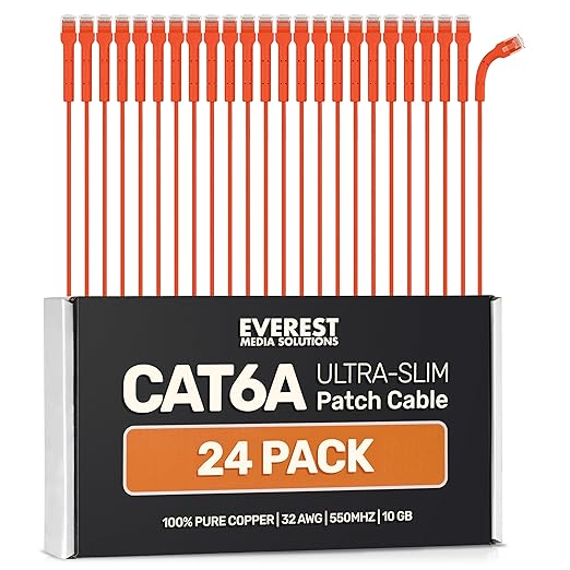 Everest Ultra Slim Cat6a Ethernet Patch Cables 7ft Orange by EverestMediaSolutions