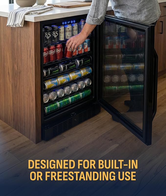 NewAir Beverage Refrigerator with Glass Door | 177 Can Mini Fridge for Bedroom, Dorm, Office, or Gaming Setup | Soda, Beer, and Wine Cooler | Black Stainless Steel - Image 9