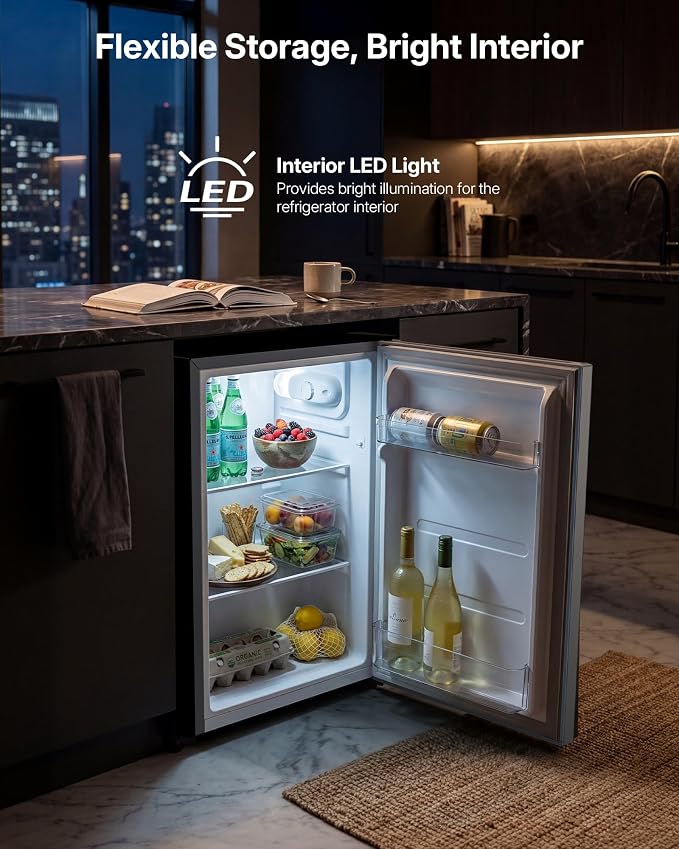 Upstreman 2.5 Cu.Ft All-Refrigerator Mini Fridge, Single Door Small Refrigerator, Dorm Fridge with 7 Adjustable Thermostat, Compact Refrigerator for Office, Bedroom or Dorm, Silver-CR26 - Image 7
