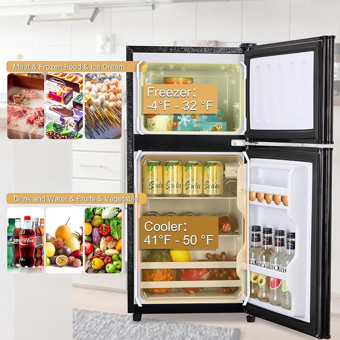Mini Refrigerator with Freezer 3.5 Cu. Ft. Small Fridge with Freezer Black | 2 Door Mini Fridge with 7-Level Adjustable Thermostat Removable Shelves, Compact Refrigerator for Office/Dorm/College/RV - Image 4