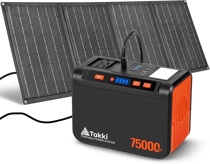 Takki 450W Peak Solar Generator 277Wh Portable Power Station with Solar Panels 40W Included 110V Pure Sine Wave AC Outlet DC USB Ports for Camping CPAP Emergency Tent Outdoor by Takki