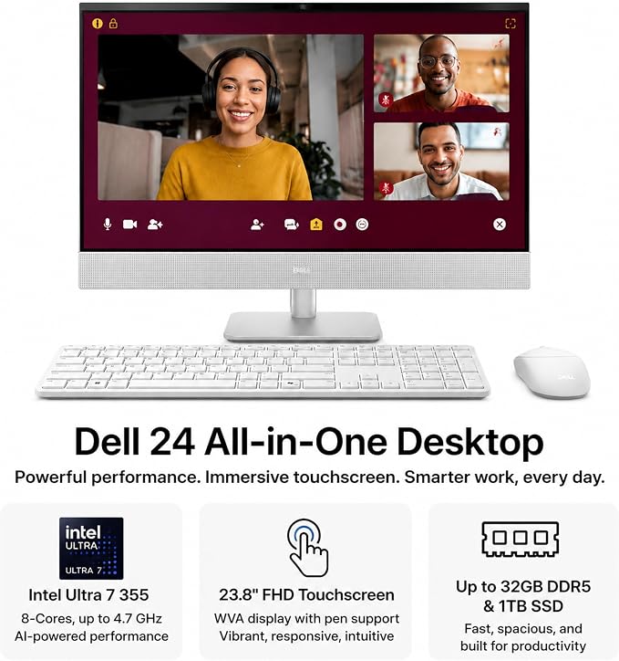 Dell 23.8" All-in-One Desktop Computer, FHD Touchscreen, Intel Core Ultra 7 Series 3 Processor, Copilot+ PC, 32GB DDR5 RAM, 2TB PCIe SSD, Wi-Fi 6E, Bluetooth 5.3, Windows 11 PRO, Wireless KB & Mouse - Image 3