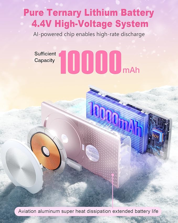 Kesguar Magnetic Portable Charger, 10000mAh 22.5W PD Super Fast Charging Wireless Power Bank. Ultra-Strong Magnet, USB C in&Out Battery Pack for Magsafe, iPhone 17/16/15/13/12 Pro Series, Pink - Image 3