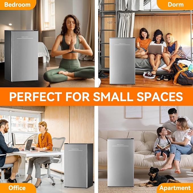 3.2 Cu. Ft. Mini Fridge with Freezer Small Refrigerator, Mini fridge for Bedroom, Dorm, Single Door, Energy Saving, Low Noise,Adjustable Thermostat,Mini Fridge for Office (Grey) - Image 9