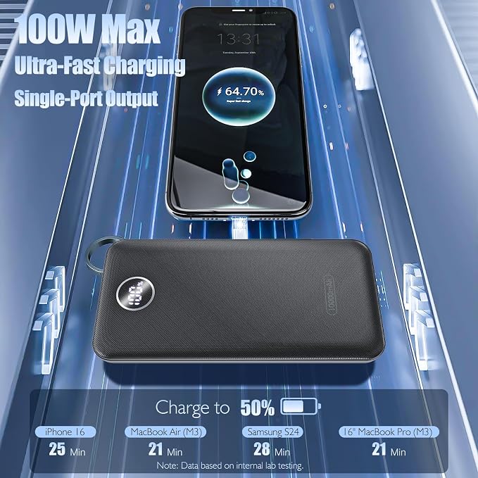 Portable Charger, Compact 10000mAh Power Bank with Type-C Cable, 22.5W Fast Charging External Battery Pack with LED Digital Display for iPhone and Android Black - Image 5