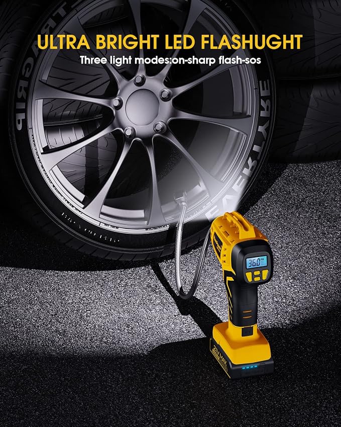 KeenPower Tire Inflator Portable Air Compressor - Super Fast - 21V Rechargeable Battery Powered Handheld 160PSI Tire Inflator, Dual Power Supply Modes, Portable Air Pump for Car Motorcycle E-Bike - Image 6