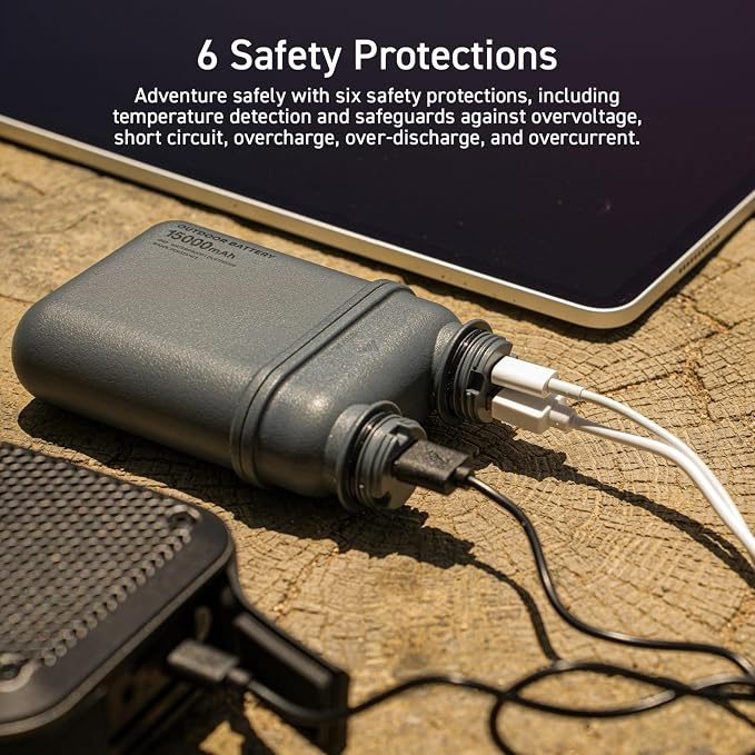 ELECOM NESTOUT Rugged Power Bank, 15000mAh Outdoor Charger, 32W USB C Fast Charging PD, Waterproof IP67, Heavy Duty Shockproof, Tactical Battery Pack for iPhone Tablet Hiking Camping Survival (Black) - Image 5