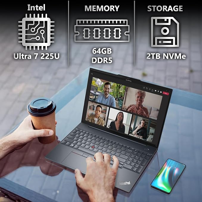Lenovo ThinkPad T16 Gen 4 AI Business Laptop 16” FHD+ Display, Intel Ultra 7 255U (Beats i7-1355U), 64GB DDR5 RAM, 2TB SSD, 5MB Webcam, Fingerprint, Backlit KB, WiFi 6E + BT, RJ-45, HDMI, Win 11 Pro - Image 3