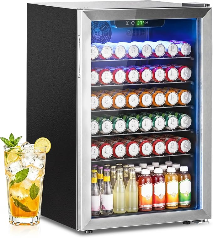 DOGHLY 145 Cans/4.5 Cu.Ft Beverage Refrigerator Glass Door Mini Fridge | Fast Cooling Mini Cooler with Adjustable Shelves for Soda, Beer, Wine, Low Noise Beverage Fridge for Home, Office,and Dorm by DOGHLY