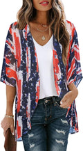 Women's Floral Print Puff Sleeve Kimono Cardigan Loose Cover Up Casual Blouse by CHICGAL