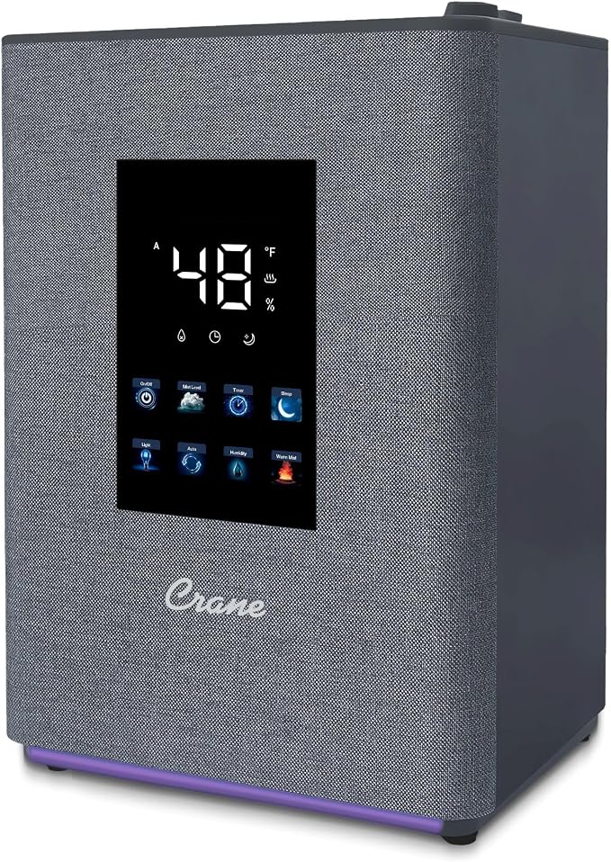 Crane 4.5L Warm and Cool Mist Humidifier, Top Fill Ultrasonic Humidifier for Large Room, Bedroom, Baby Nursery, Easy Clean, Humidifier with Essential Oil Tray, Humidifier with Humidistat & Remote by Crane