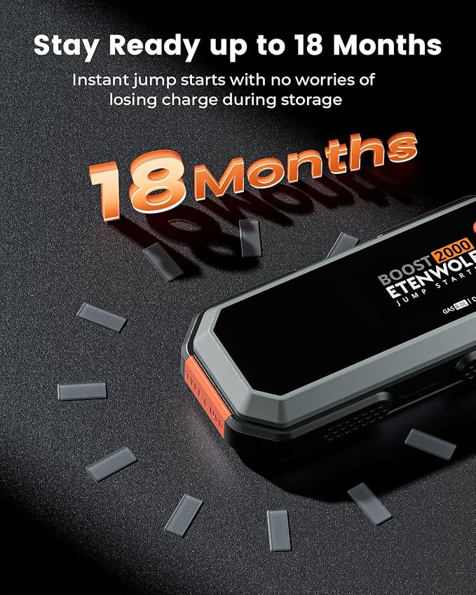 Car Battery Jump Starter Portable, 2000A Peak Jump Box- 12V Car Jump Starter for up to 8.0L Gas and 6.5L Diesel Engines, USB-C Portable Battery Jumper with Jumper Cable, Power Bank, LED Light - Image 7
