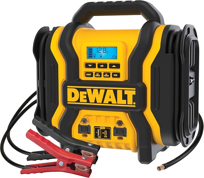 DEWALT DXAEPS14 2000 Peak Battery Amp 12V Automotive Battery Booster Jump Starter/Power Station with 120 PSI Compressor, 500W AC Power Inverter, and 15W USBa & 25W USB Ports by DEWALT