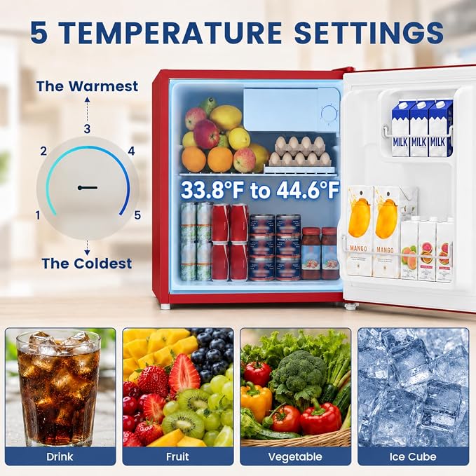 1.7 Cu.Ft Mini Fridge with Freezer for Dorm Office, Red | Compact Refrigerator Office, Energy Saving Small Fridge Reversible Single Door, Low Noise for Bedroom Small Apartment - Image 3