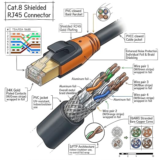 Cat 8 Ethernet Cable 100ft, High Speed LAN Cables 40Gbps 2000MHz Shielded - Image 9