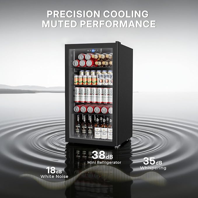130 Can Beverage Refrigerator, 3.2 Cu.ft Mini Fridge, Glass Door, Black | 34-64°F, LED Interior Light, Adjustable Removable Shelves, Beverage Cooler for Bedroom, Office, Bar - Image 6