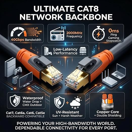 Cat 8 Ethernet Cable 60ft, High Speed LAN Cables 40Gbps 2000MHz Shielded - Image 6