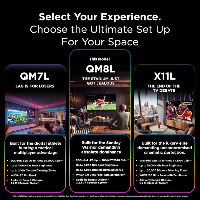 TCL 85 Inch Class QM8L Series | SQD-Mini-LED QLED Smart TV | 85QM8L, 2026 Model | 144Hz | Ultimate Color Brightness & Contrast | Google AI Bang & Olufsen | Voice Control Gaming Streaming Television - Image 4
