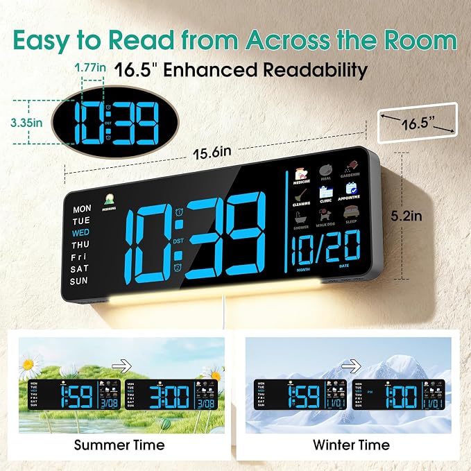 Hoifen Clock with Day and Date for Seniors, Remote Control, Night Light - Image 5