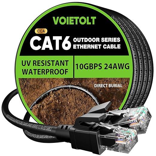 Cat 6 Outdoor Ethernet Cable 100 ft, 24AWG 10Gbps Cat6 Cable Cord Waterproof by EthernetCable