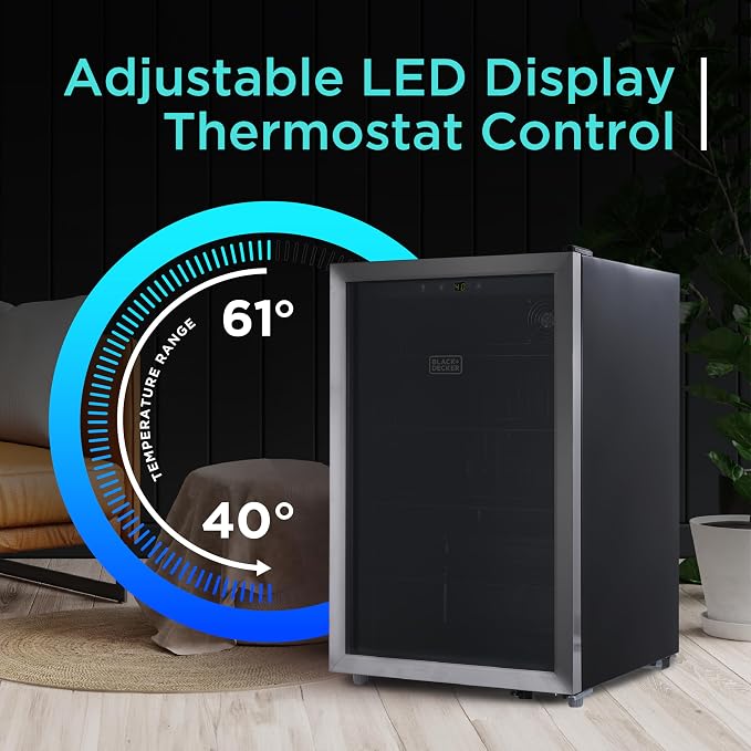 BLACK+DECKER 4.4 Cu. Ft. Beverage Cooler, BDB44LS | Beverage Fridge with Double Pane Glass Door, Drink Fridge with 160-Can Capacity for Home Bar and Home Office with LED Display - Image 4