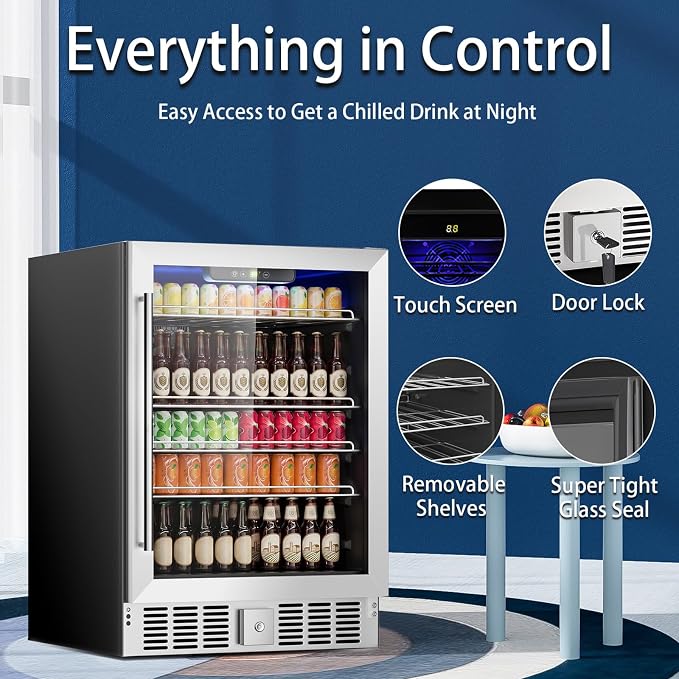 166 Can Mini Fridge - 5.3 Cu.Ft Beverage Refrigerator | Wine Fridge with Reversible Glass Door for Soda Wine Beer, Adjustable Temperature Control for Home Office Bar, Black(40-61 ℉) - Image 3