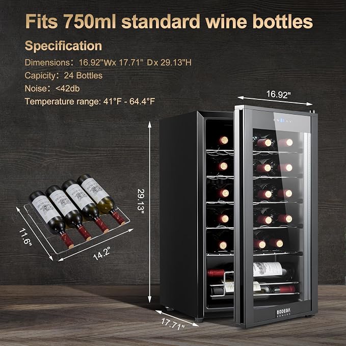 BODEGA COOLER 24 Bottle Wine Cooler, Wine Fridge for Kitchen, Bedroom & Bar | Freestanding & Under Counter, Fast Cooling Compressor, Digital Temp Control, Low Noise, UV Double Glass Door, Auto Defrost - Image 5