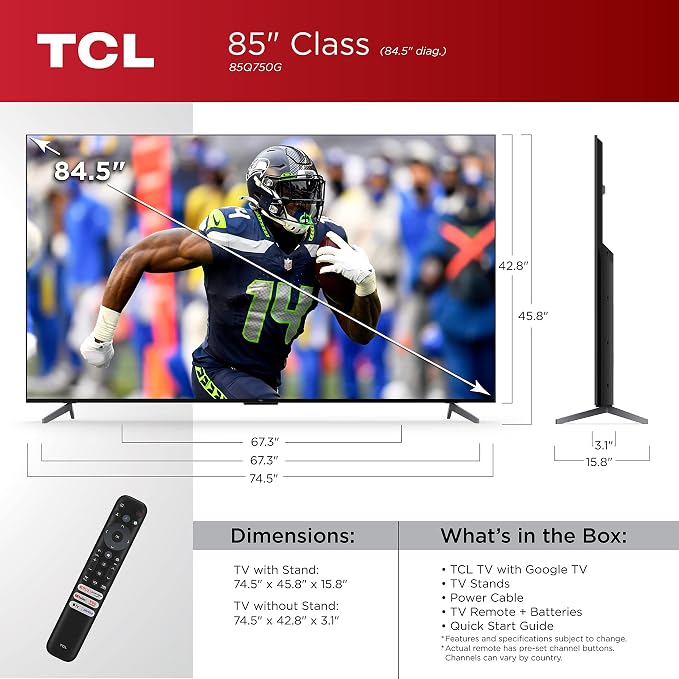 TCL 85-Inch Q7 QLED 4K Smart TV with Google TV (85Q750G, 2023 Model) Dolby Vision, Dolby Atmos, HDR Ultra, 120Hz, Game Accelerator up to 240Hz, Voice Remote, Works with Alexa, Streaming UHD Television - Image 3