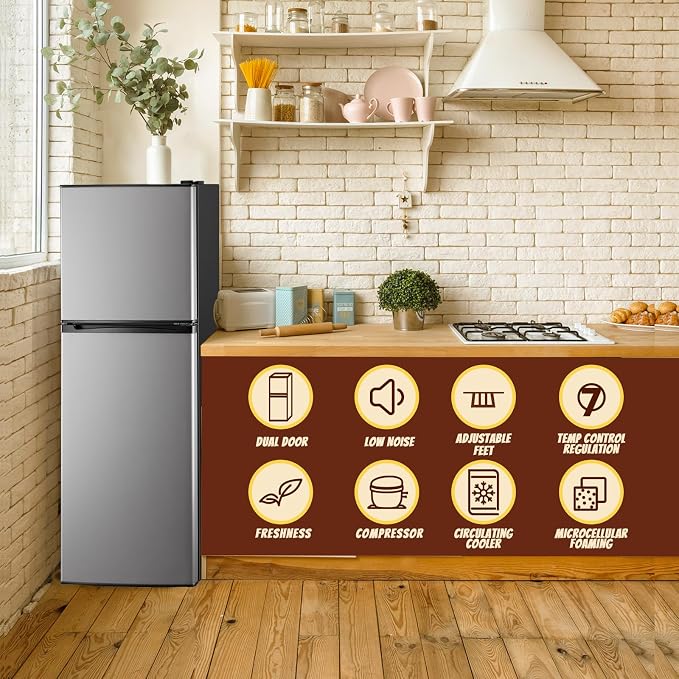 5.0 Cu.Ft Small Refrigerator with Freezer Double Door Mini Fridge Top Freezer Adjustable Temperature for Dorm Office Apartment Silver - Image 2